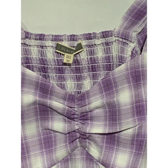 Pleione Purple and White Plaid Sweetheart Neckline Cropped Top XS New NWT - Picture 3 of 5